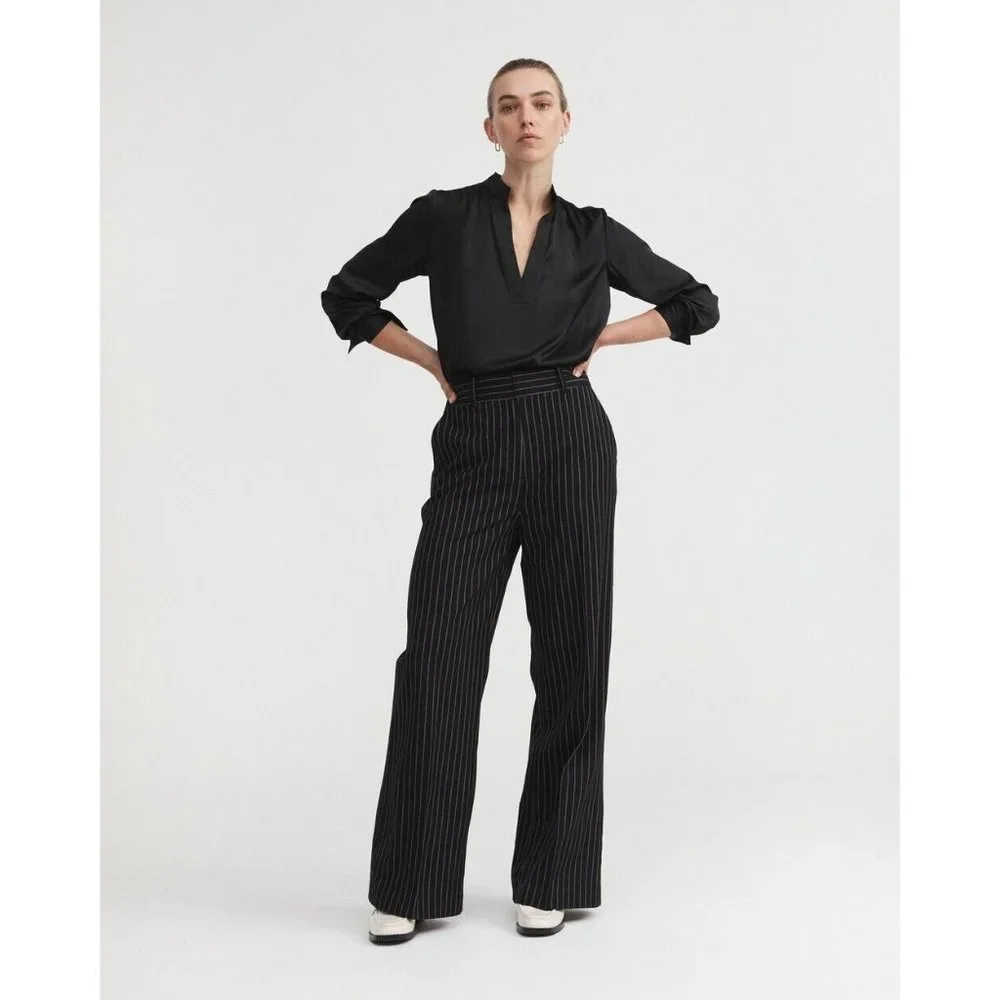 Witchery Modern Cuff Blouse Top Long Sleeve Black Satin Office Work Lux Size S 8 - Picture 2 of 13